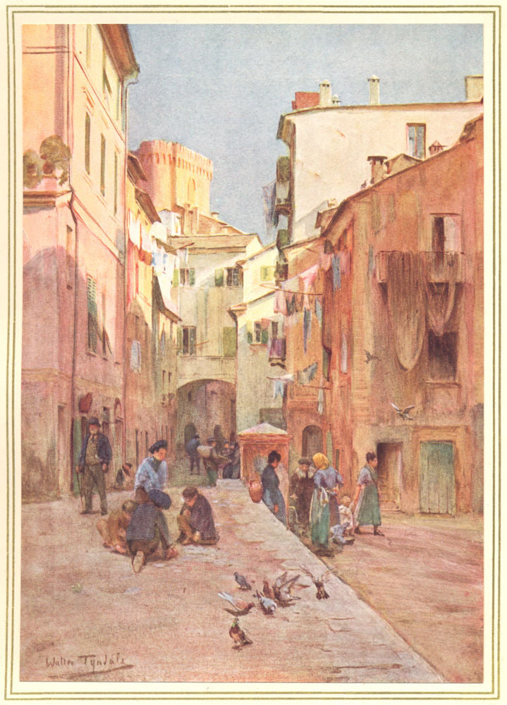 ITALY. La Piazza, Sestri Levante 1912 old antique vintage print picture